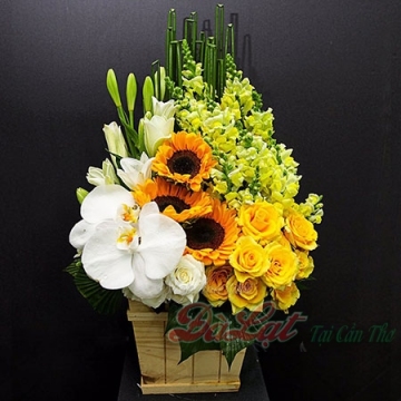 Giỏ hoa hướng dương và lan