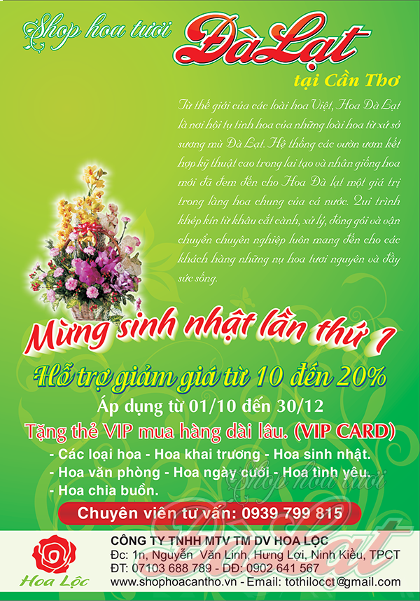 mừng sinh nhật lần thứ nhất shop hoa tươi Đà Lạt